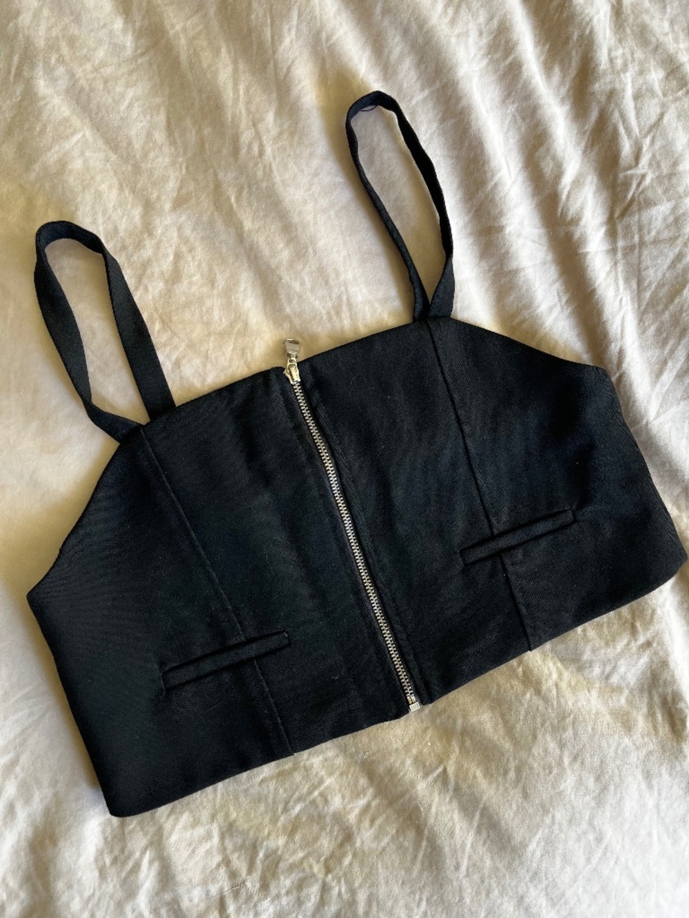 Zara Cropped Zipper Black Going Out Top